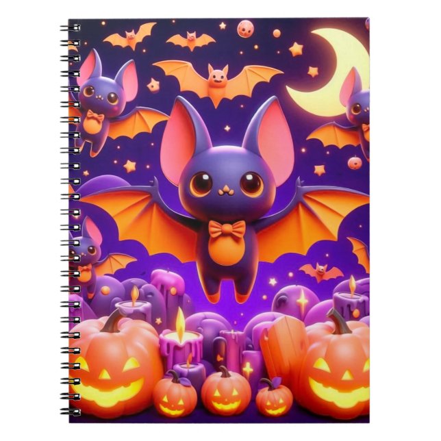 Caderno Espiral 3D bats pumpkins halloween (Frente)