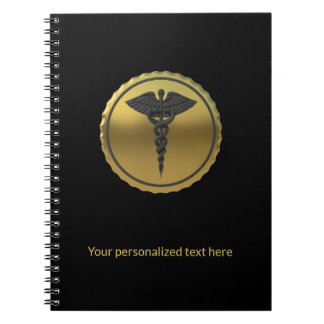 Caderno Espiral 3D Gold Professional Medical Caduceus Emblem