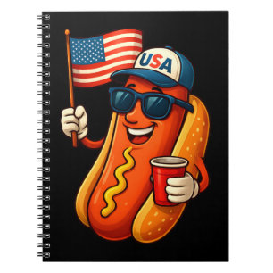 Caderno Espiral 4º de julho Hotdog Funny Patriotic USA Flag