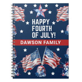 Caderno Espiral 4 de julho Nome da família Watercolor personalizad