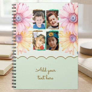 Caderno Espiral 4 flores de texto verde marrom