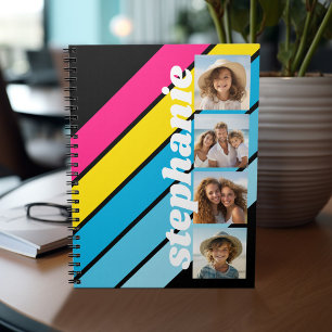 Caderno Espiral 4 Foto padrão de listras retrô cmyk nome do script
