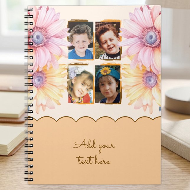 Caderno Espiral 4 fotos flores texto laranja marrom (Criador carregado)