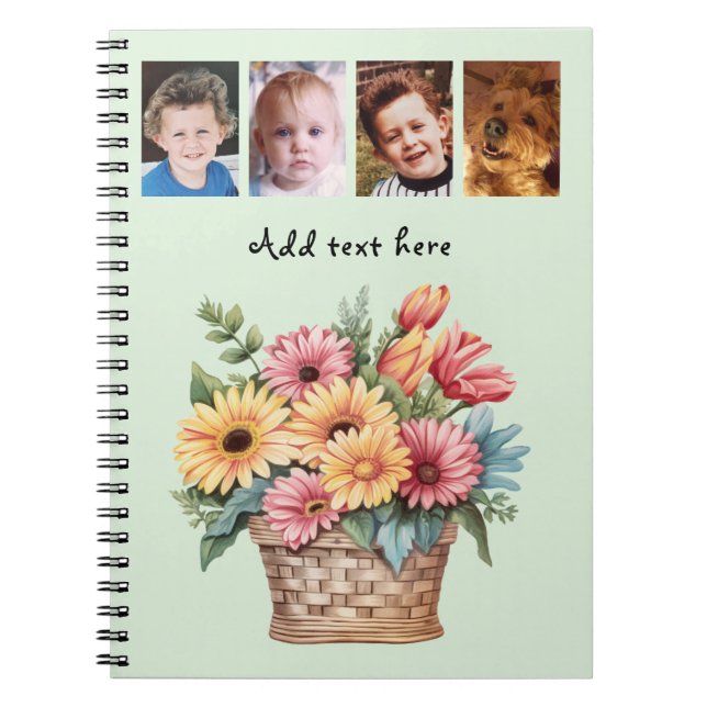 Caderno Espiral 4 photo custom text gerbera flowers green (Frente)