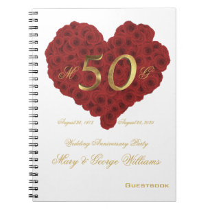 Caderno Espiral 50th Rosas vermelhas do Guestbook da festa de