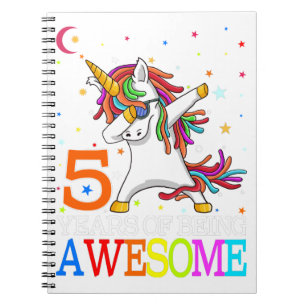 Caderno Espiral 5 Birthday Dabbing Unicorn Party - Presente 5 Anos