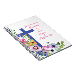 Caderno Espiral 60º Aniversário, freira, Cruz de Vida Religiosa