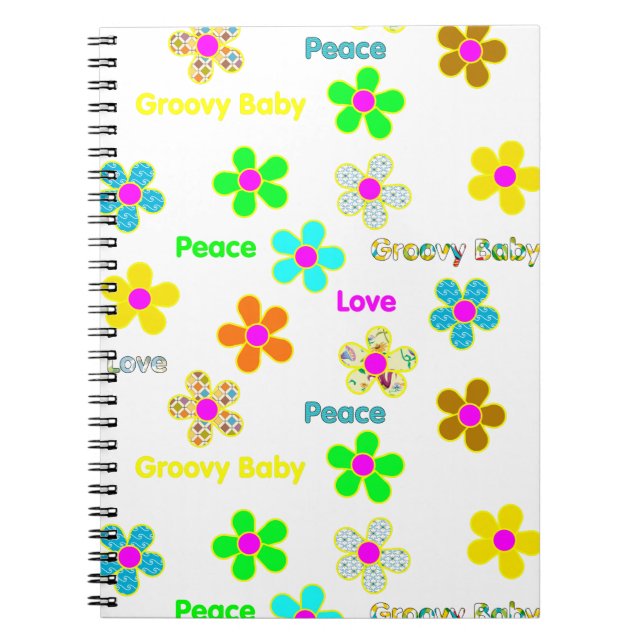 Caderno Espiral 60s flores Groovy psicadélicos Mousepad (Frente)