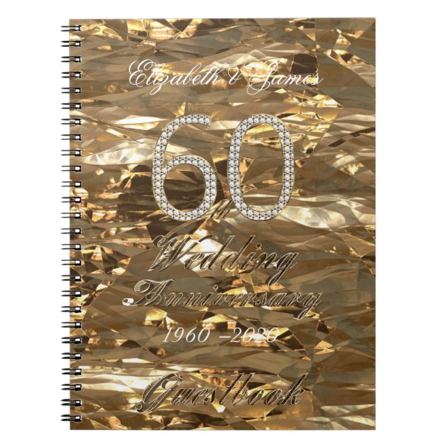 Caderno Espiral 60th Diamantes do ouro do livro de hóspedes do (Frente)