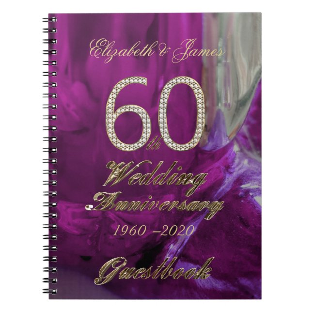 Caderno Espiral 60th Roxo Dourado do livro de hóspedes do (Frente)