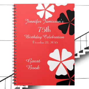 Caderno Espiral 75th Floral vermelho/branco do livro de hóspedes
