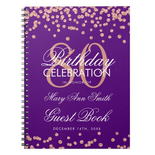 Caderno Espiral 80 Roxo Dourado de Aniversário Confetti (Frente)