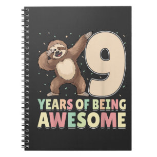 Caderno Espiral 9 Anos Sendo Incrível Sloth Dabbing 9º Aniversário