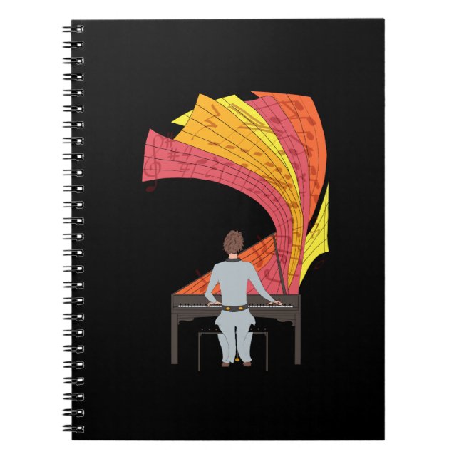 Caderno Espiral A alegria de tocar a ilustração do piano (preto) (Frente)