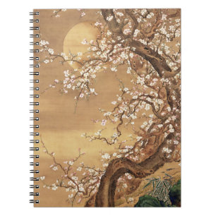 Caderno Espiral A ameixa japonesa floresce à lua