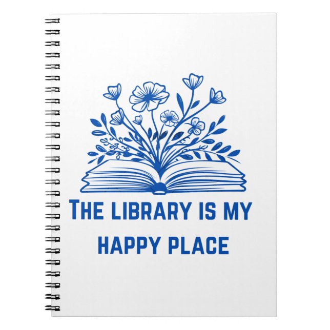Caderno Espiral A biblioteca é o meu lugar feliz - inspirador (Frente)