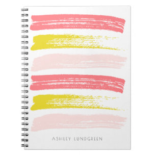 Caderno Espiral A escova cor-de-rosa e amarela da aguarela afaga o