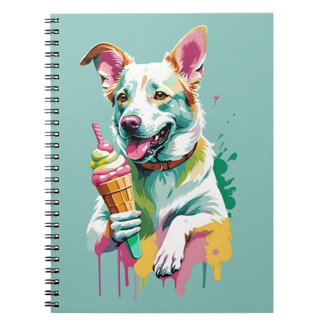 Caderno Espiral A Happy Dog eating an ice-cream (Frente)