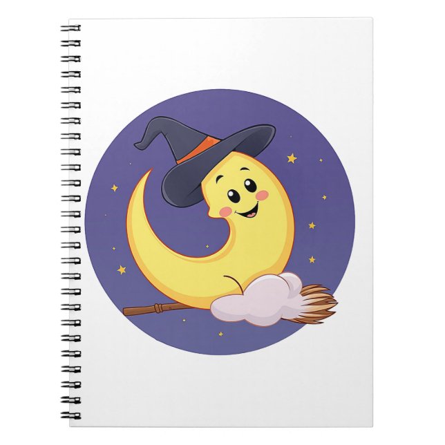 Caderno Espiral A lua veste chapéu de bruxa (Frente)
