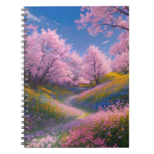 Caderno Espiral A magnífica Árvore Sakura no campo florescente