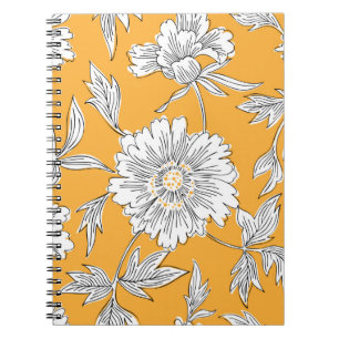 Caderno Espiral A mão desenhou flores de abstrato jardim. Gaveta