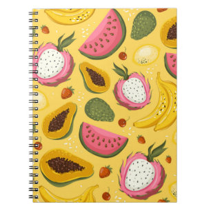Caderno Espiral A mão desenhou frutas de verão. Sem costura