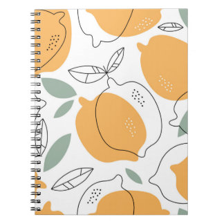 Caderno Espiral A mão desenhou os limões. Padrão sem costura com