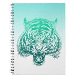 Caderno Espiral A Mão Trendy Desenhou O Notebook Teal Green Tiger