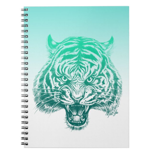 Caderno Espiral A Mão Trendy Desenhou O Notebook Teal Green Tiger  (Frente)