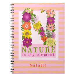 Caderno Espiral A natureza é minha garota cor de laranja verde-ros