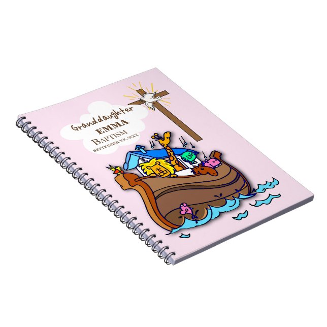 Caderno Espiral A neta de Arca do Batismo Noah Personalizada (Lado Direito)