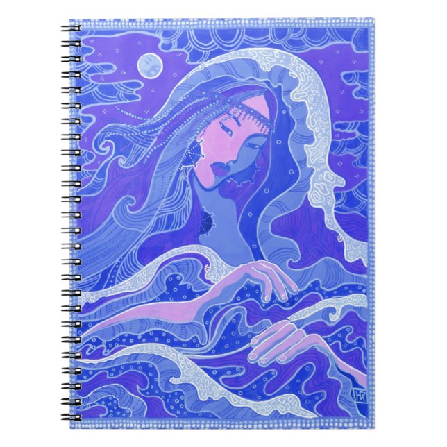 Caderno Espiral A Onda, Sereia, Garota Asiática, azul & rosa (Frente)