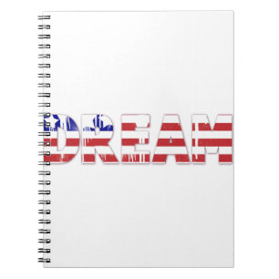 Caderno Espiral A palavra "Sonho" com bandeira americana