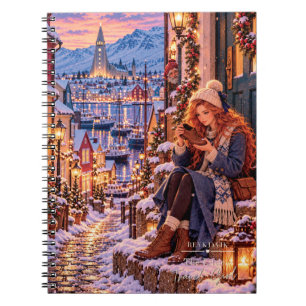 Caderno Espiral A Pequena Garota Viajante Reykjavik Islândia Natal