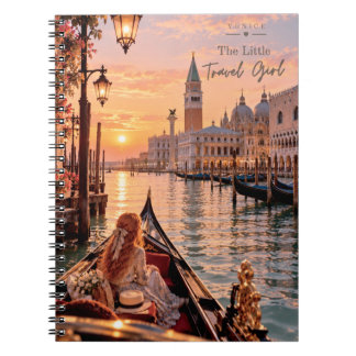 Caderno Espiral A Pequena Garota Viajante Veneza Pôr do Sol Gôndol