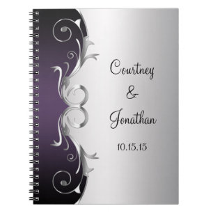 Caderno Espiral A prata ornamentado roxa roda livro de hóspedes d