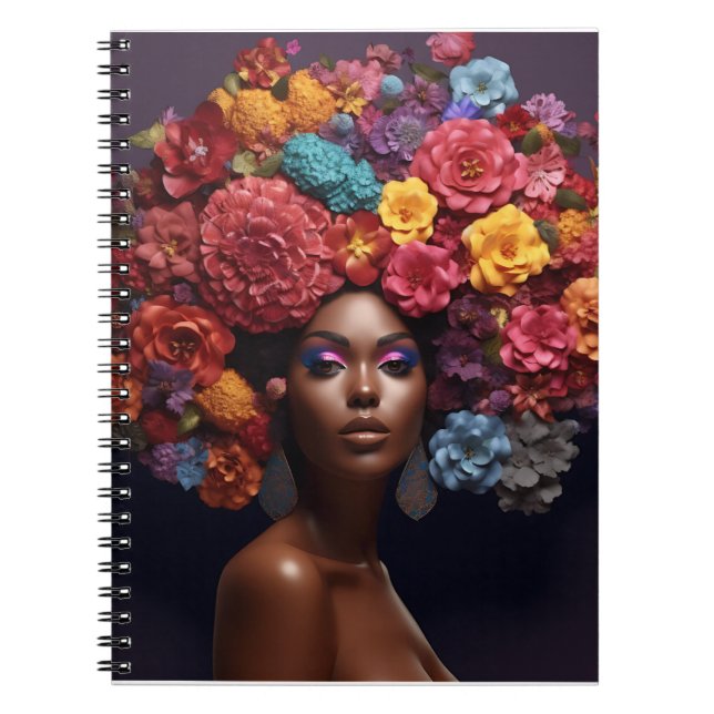 Caderno Espiral A rainha negra melanina é uma flor encaracolada pa (Frente)