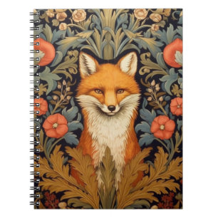 Caderno Espiral A raposa e as flores vermelhas, estilo art nouveau