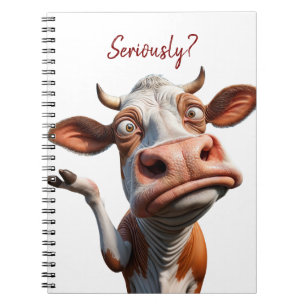 Caderno Espiral A vaca Bobo - "Sério?" Design de citação engraçado