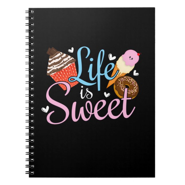 Caderno Espiral A Vida de Quem Ama Comida é Doce Citação de Confei (Frente)