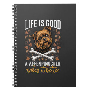 Caderno Espiral A Vida É Boa Affenpinscher Cão Ossos Cruzados
