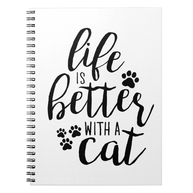 Caderno Espiral A vida é melhor com as legendas de gatos bonitos (Frente)