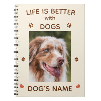 Caderno Espiral A vida é melhor com cães - notebook personalizado 
