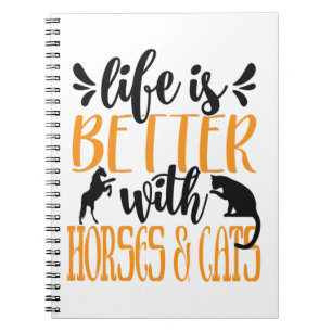 Caderno Espiral A vida é melhor com cavalos e gatos Amante de gat