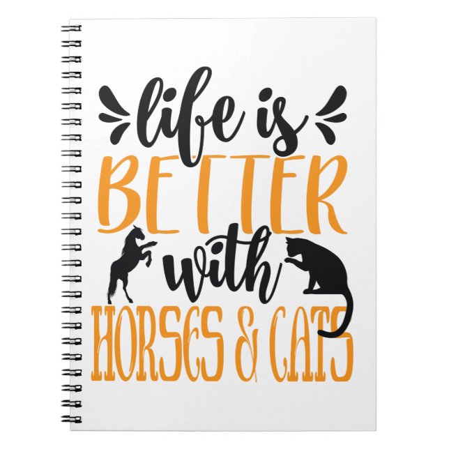 Caderno Espiral A vida é melhor com cavalos e gatos Amante de gato (Frente)