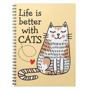 Caderno Espiral A Vida é Melhor Com Gatos Doodle