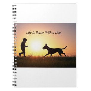 Caderno Espiral A vida é melhor com o cão, o menino e o sol
