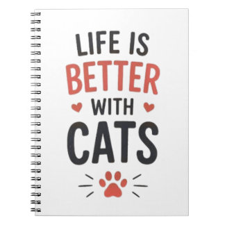 Caderno Espiral A Vida é Melhor com Tipografia de Gatos Amante de