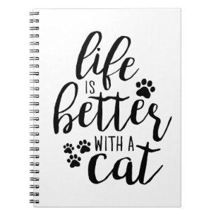 Caderno Espiral A vida é melhor com um gato bonitinho com legenda