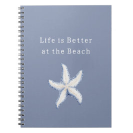 Caderno Espiral A vida é melhor Praia Azul Estrela-do-Mar Branca